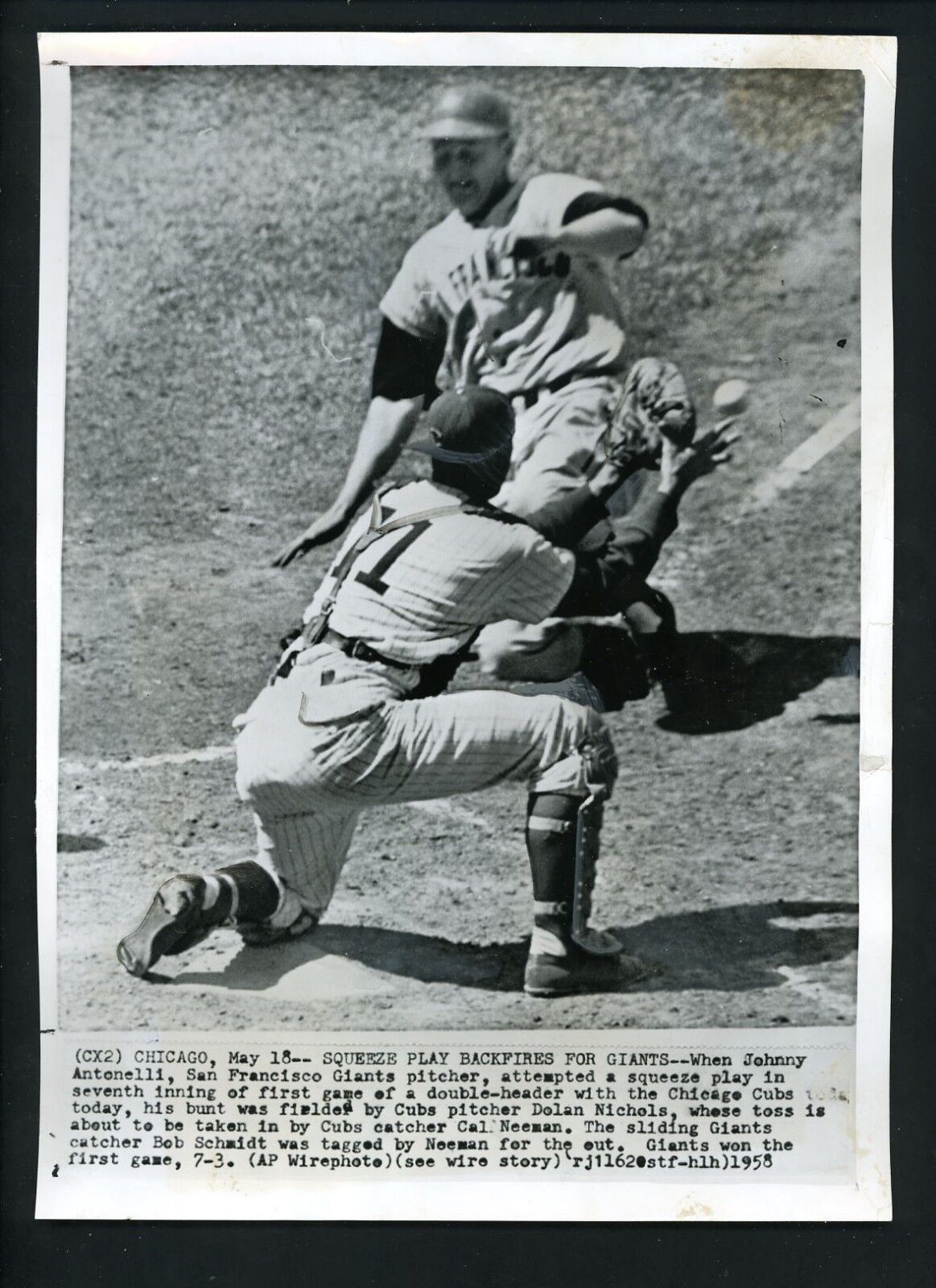 Cal Neeman & Bob Schmidt 1958 Press Photo Poster painting Chicago Cubs SF Giants