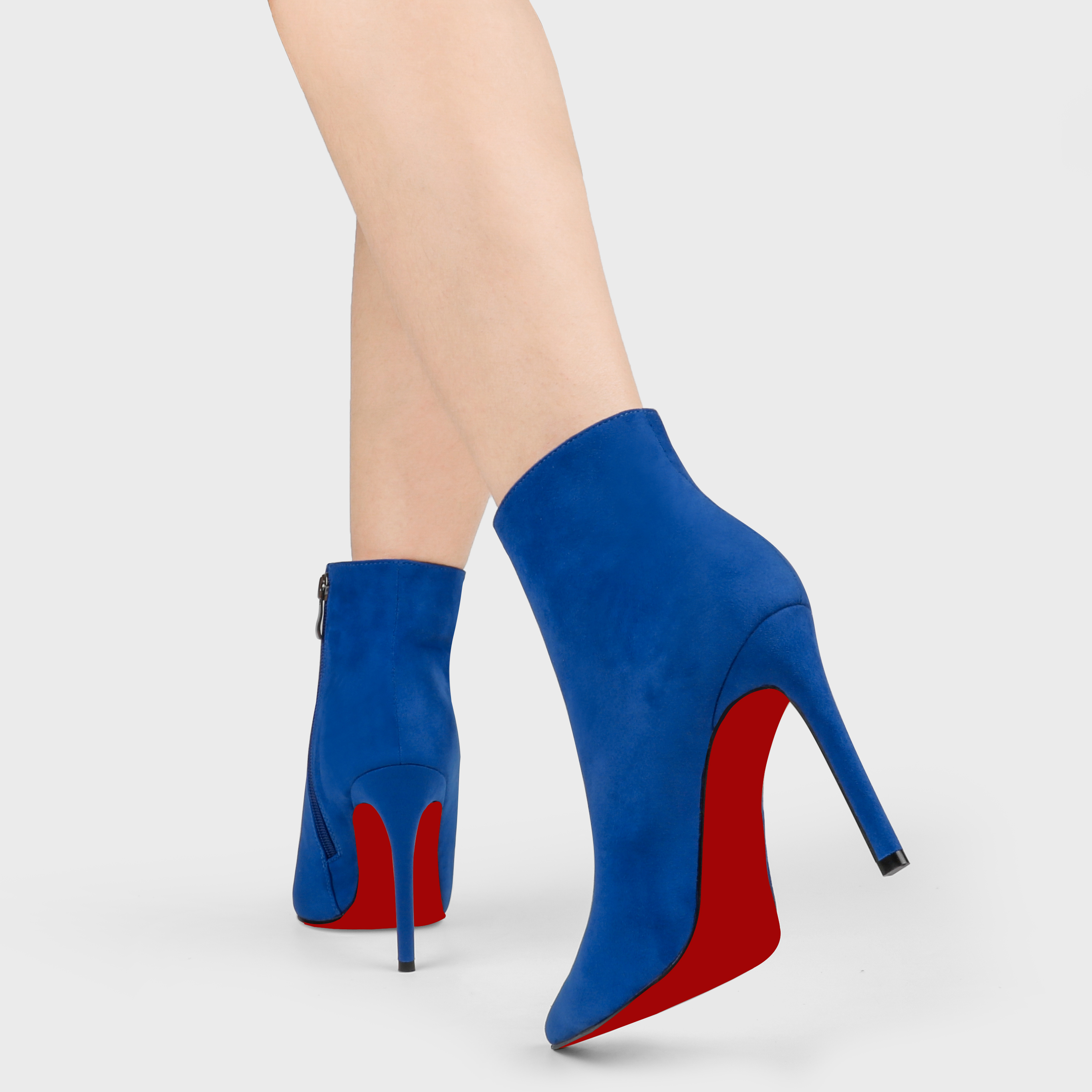 Women's Closed Pointed Toe Chain Studded Stiletto Ankle Boots Red Bottom Heels-MERUMOTE