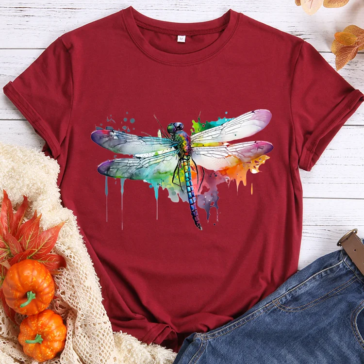 Colorful Dragonflies Are Flying In The Sky Round Neck T-shirt