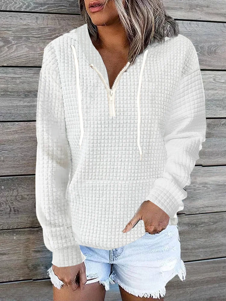 Plus Size Hooded pocket long sleeve sweater VangoghDress