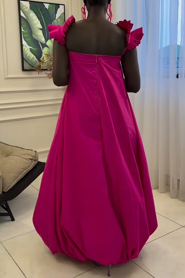 Plus Size Vacation Hot Pink Square Neck Sundress Pocket Maxi Dresses
