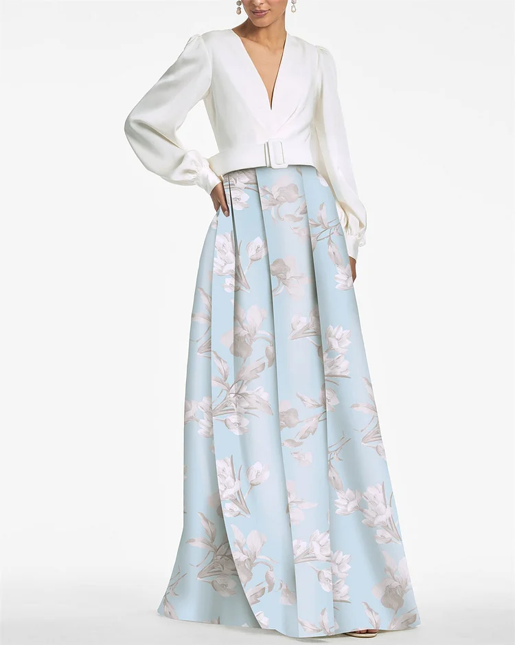 Women's V-neck Blue Print Dress