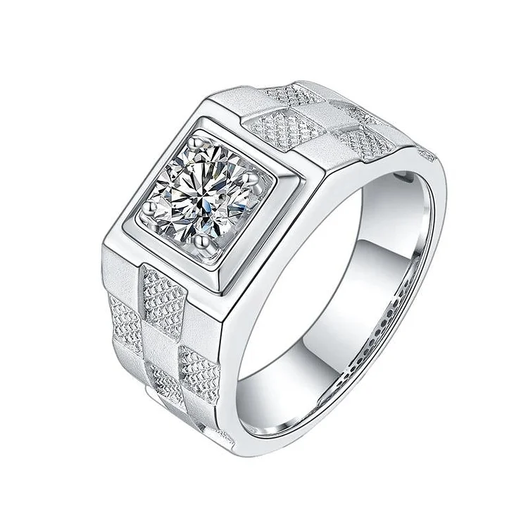 925 Sterling Silver 1.0Ct D Color Moissanite Men College Graduation Ring