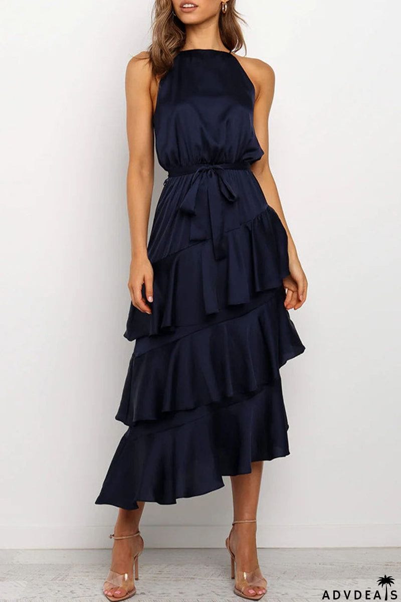 Sexy Solid Flounce Cake Skirt Dresses