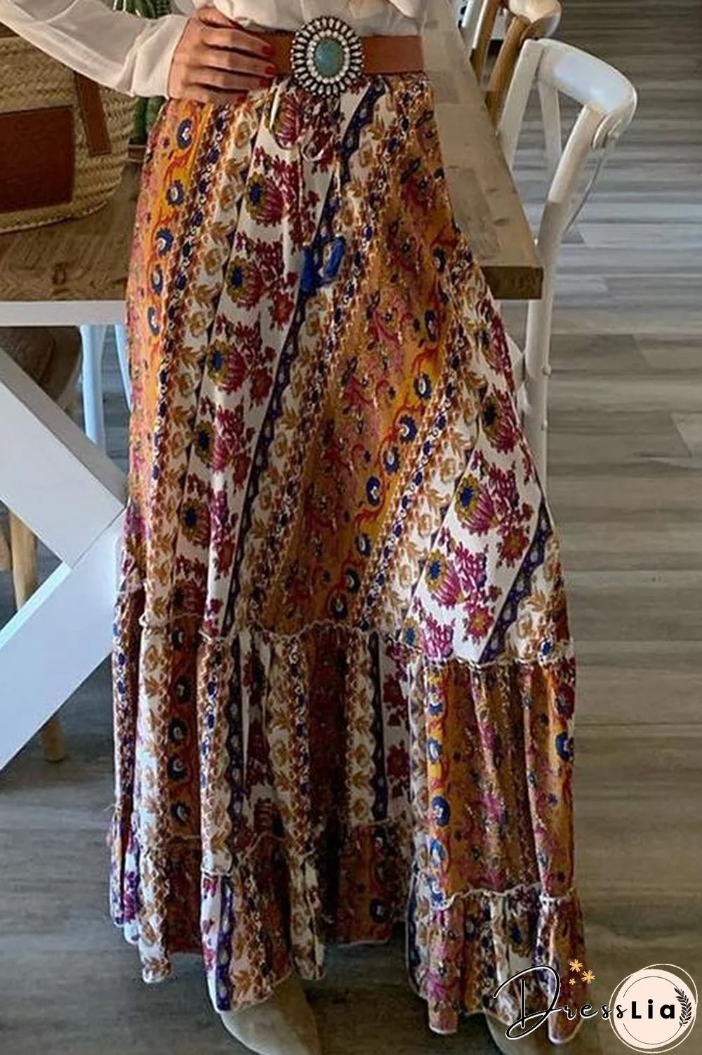Print Ruffles Maxi Skirts