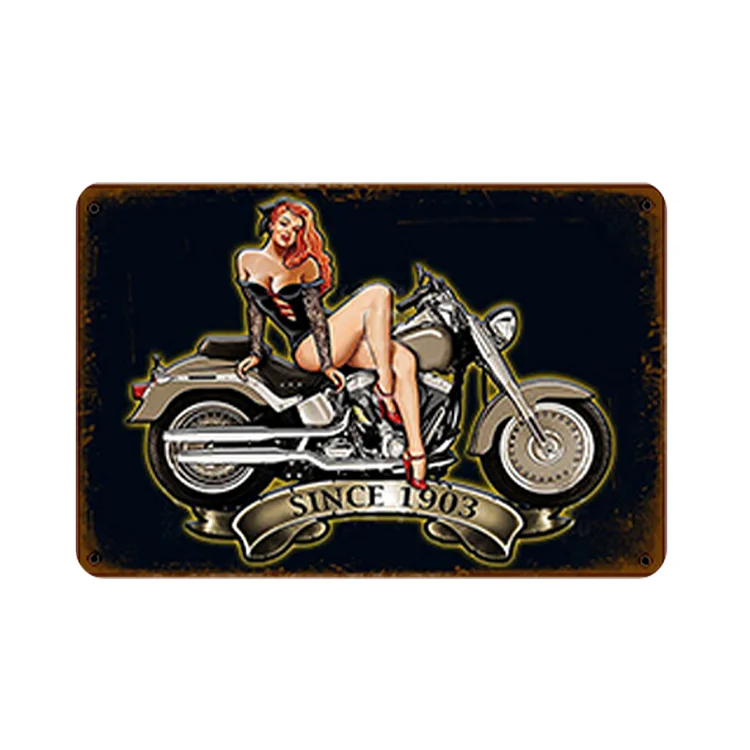 Pin-up Girl Motorcycle - Vintage Tin Signs/Wooden Signs - 7.9x11.8in & 11.8x15.7in
