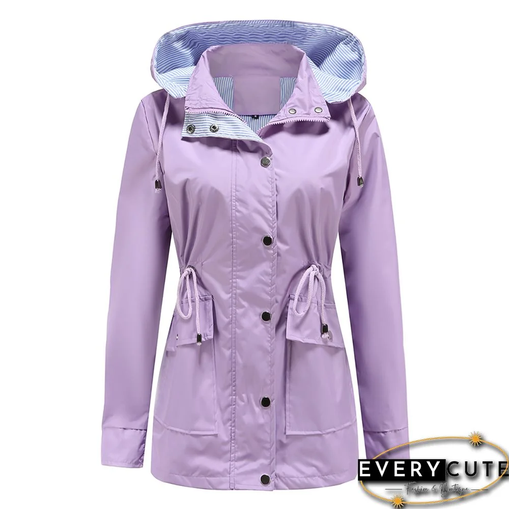 Light Purple Hooded Detachable Windproof Plus Size Windbreaker