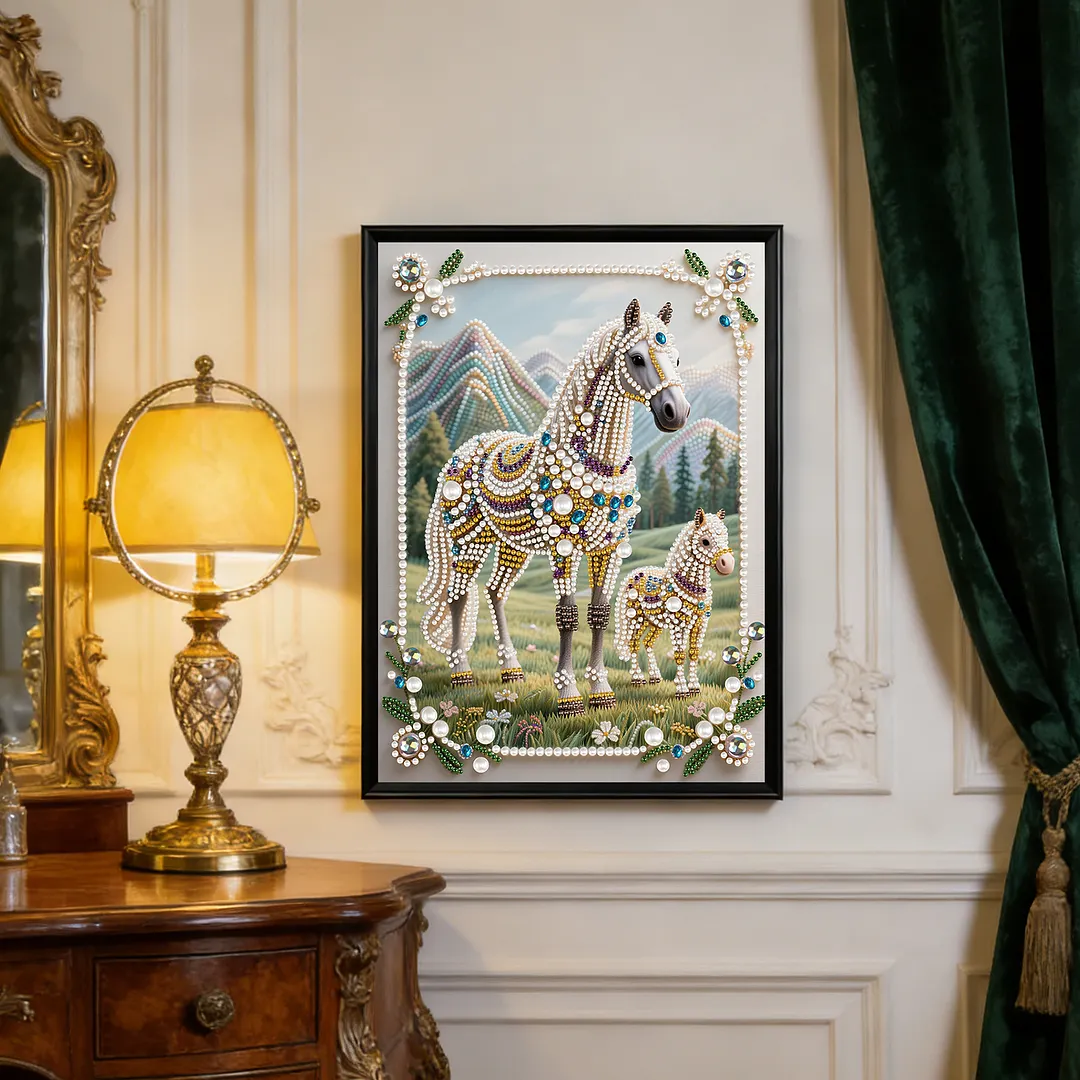 Horse Special Shaped 5D DIY Partial Drill Pearl Gem Diamond Art Painting Kit for Adults Beginners Home Decor Art Craft Pearl Diamond Painting 30x40cm