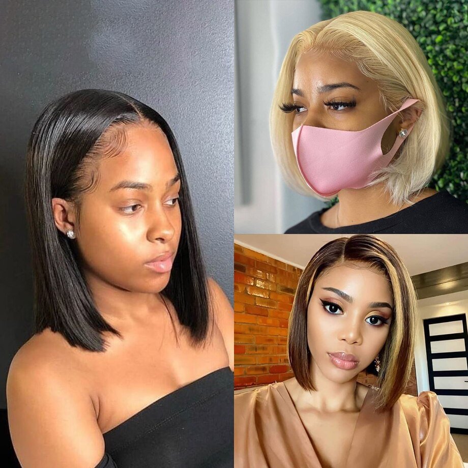 Honey Blonde Bob Wig Lace Front Human Hair Wigs For Women Colored 613 Lace Frontal Wig Hd Straight Short Bob Highlight Wig US Mall Lifes
