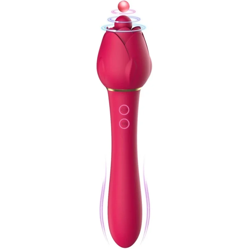 Handheld 2-in-1 Powerful Tongue-licking Rose Toy & G-spot Vibrator Rosetoy Official