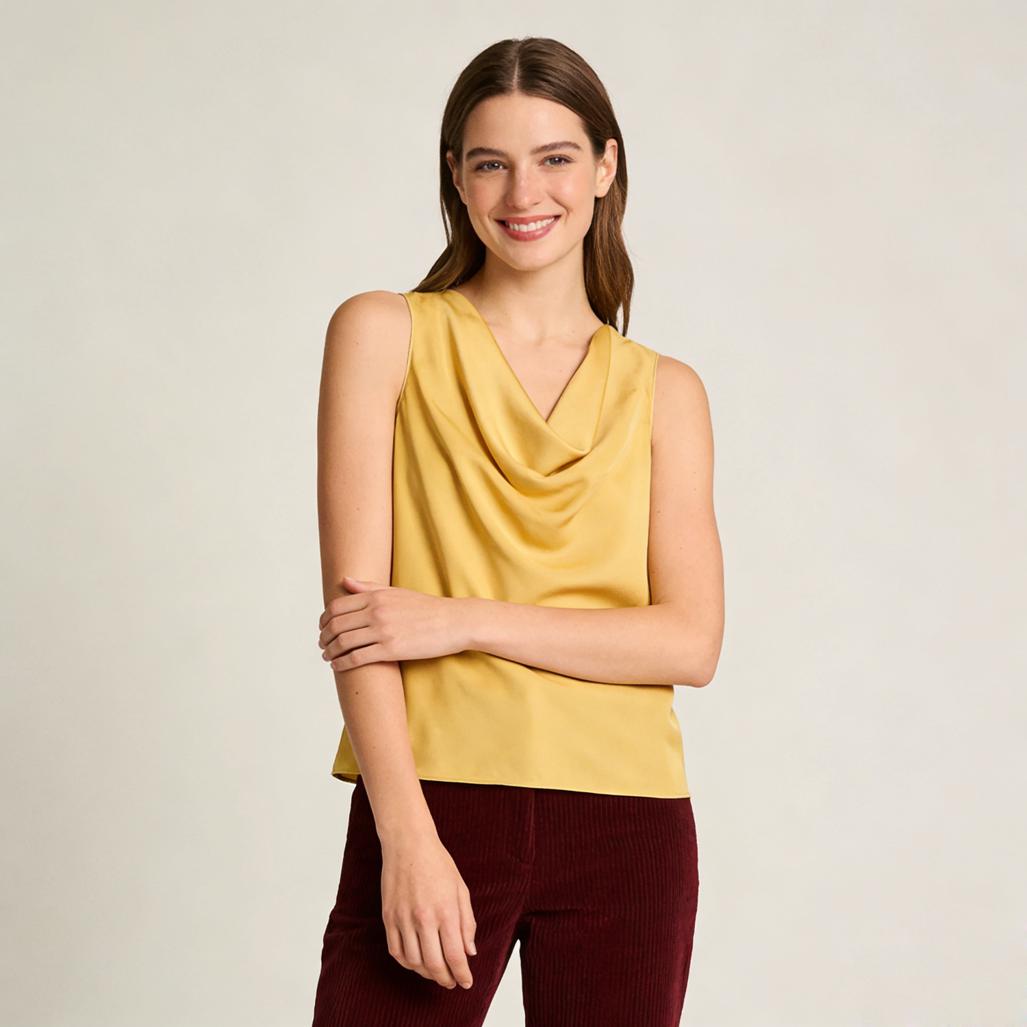 Women's Cowl Neck Elastic Georgette Mulberry Silk Cami - Luxury Sleeveless Top REAL SILK LIFE