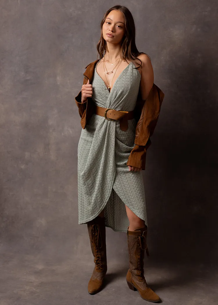 Elegant Wrap-Style High-Low Midi Dress