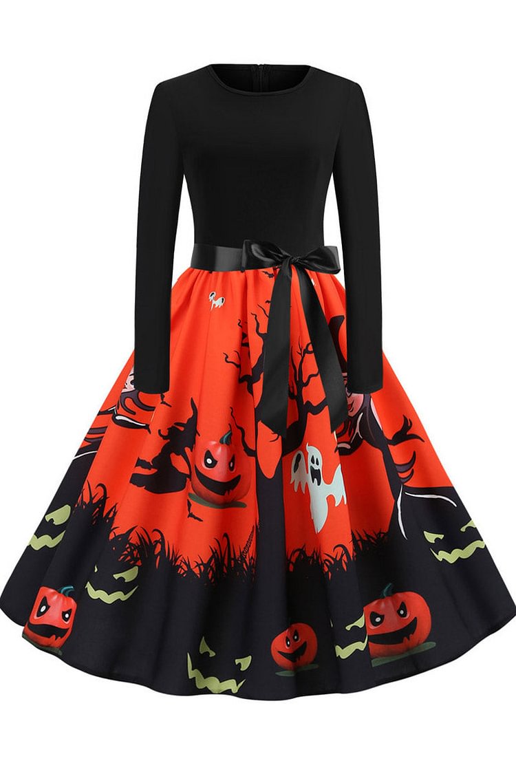 Halloween Pumpkin Print Retro Dress - Chicaggo