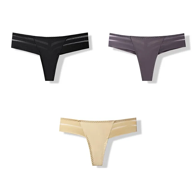 3 pcs Women's Panties Underwear Thongs Sexy Lingerie Seamless Sports Female Tanga For Woman Ice Silk Seamless Panties For Women