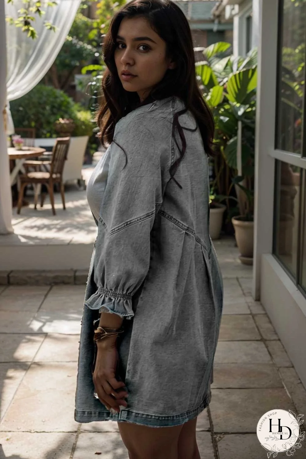 down loose short sleeve denim jean dress drop shoulder a line paneled peasant closed bateau v neck dress