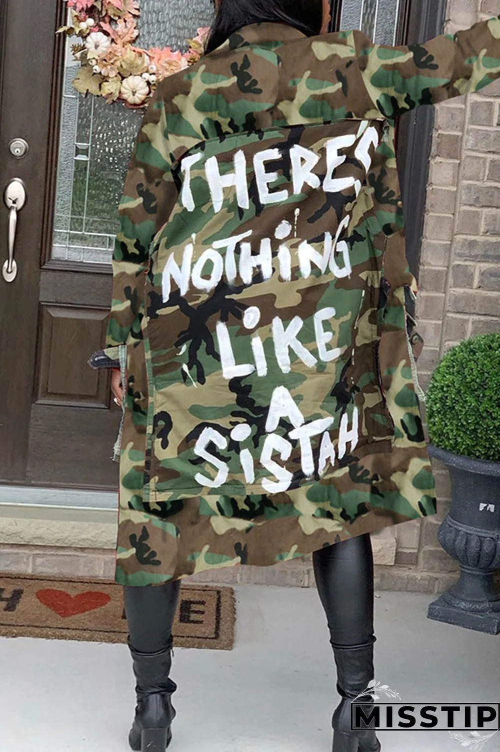 Camouflage Casual Street Print Camouflage Print Patchwork Turn-back Collar Outerwear