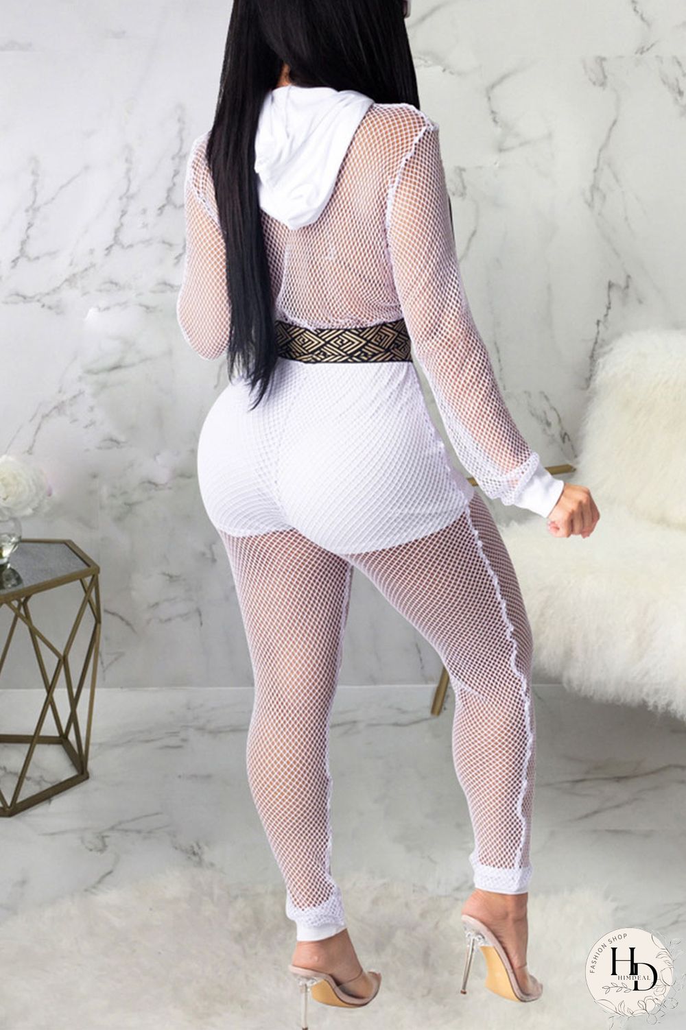 White Sexy Solid Split Joint Hooded Collar Long Sleeve Two Pieces