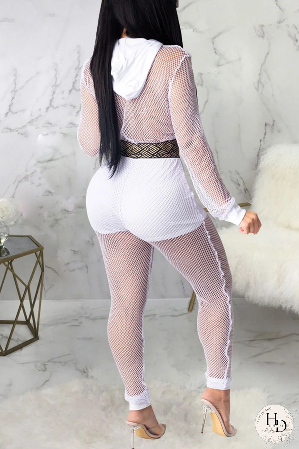 White Sexy Solid Split Joint Hooded Collar Long Sleeve Two Pieces