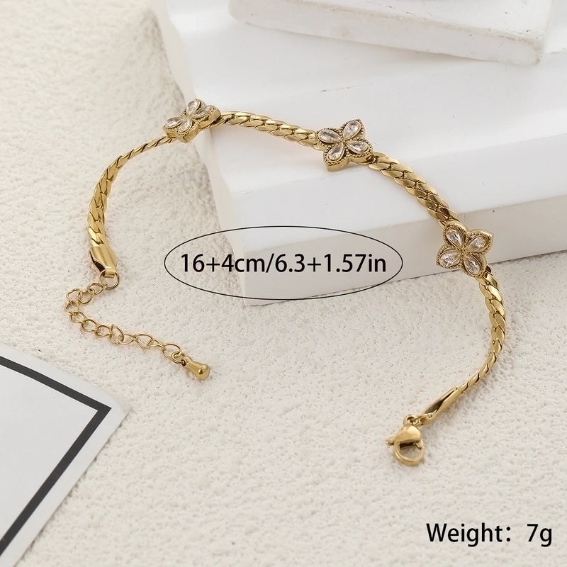 Elegant Classic Style Four Leaf Clover Flower 304 Stainless Steel Zircon Bracelets In Bulk