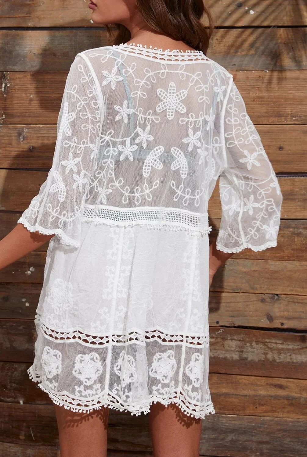 B2prity Women's Contrast Lace Bathing Suit Cover Up V-Neck Swimsuit Coverups Loose Swimwear Beach Dress Beachwear