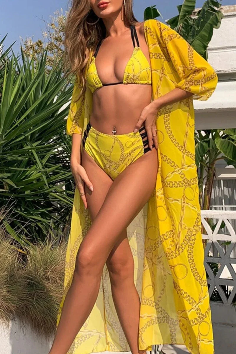 Sexy Print Bandage Patchwork 3 Piece Sets