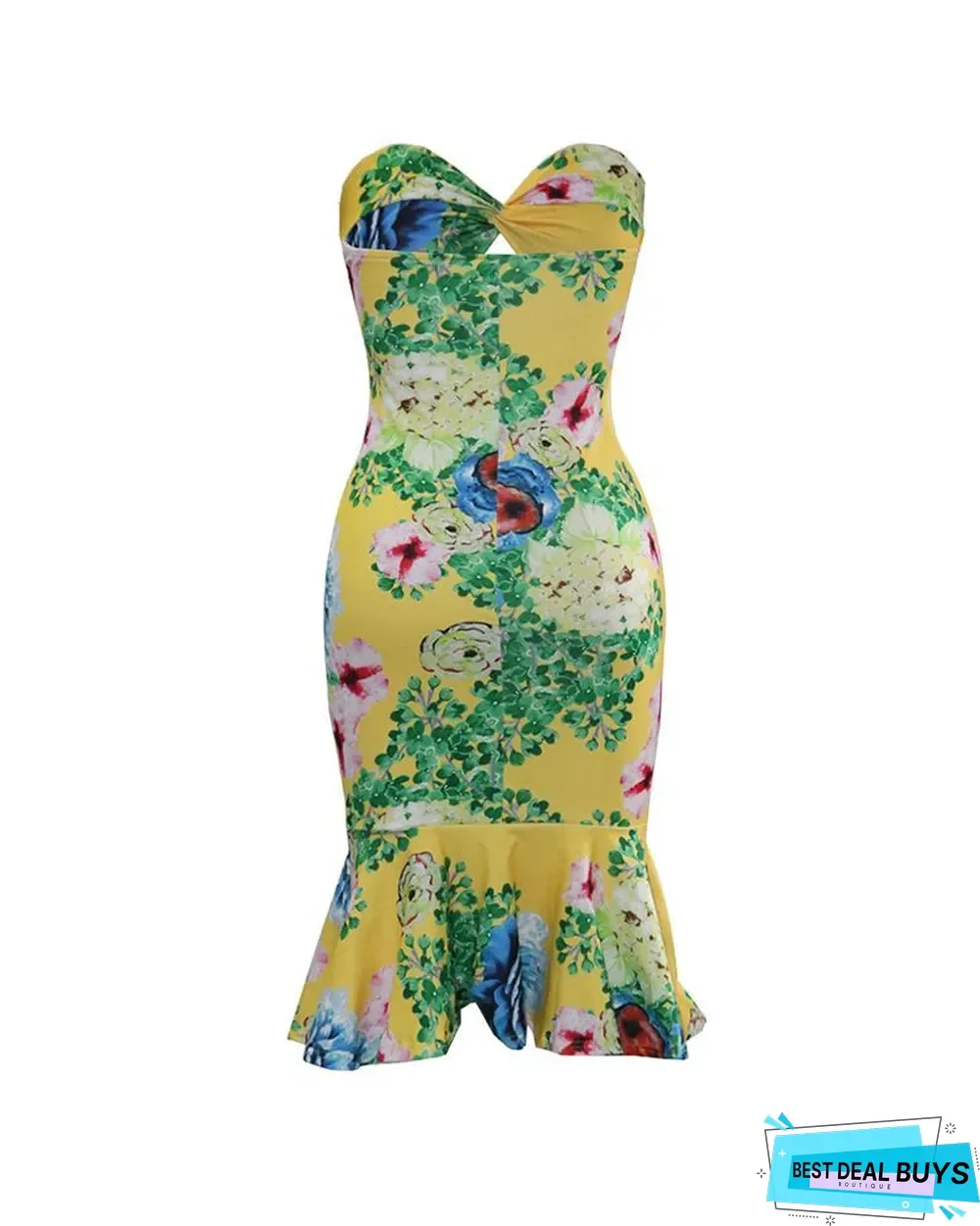 Floral Print Ruffles Hem Tube Dress