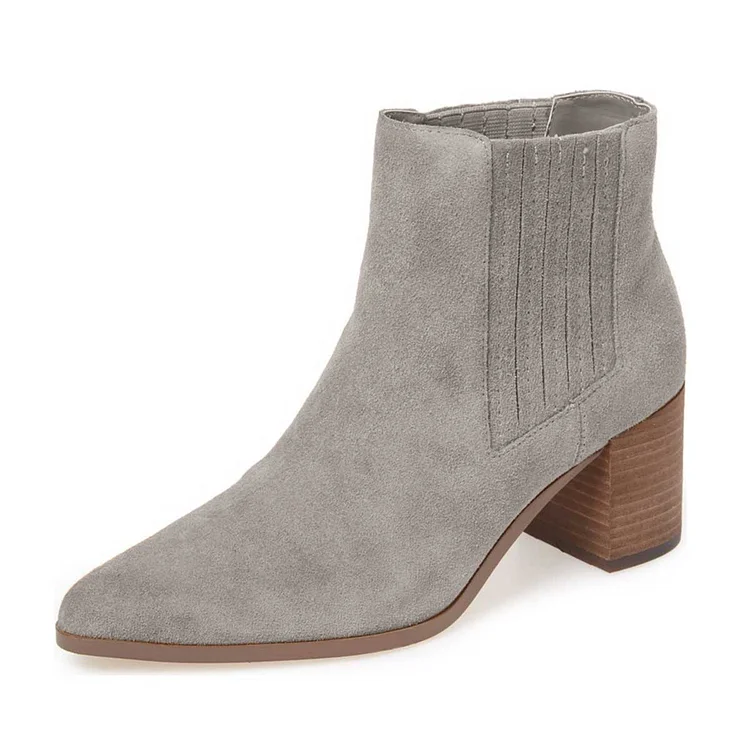 Grey Poiny Toe Vegan Suede Chunky Heel Boots US Size 3-15 |FSJ Shoes