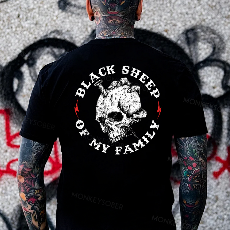 Black Sheep Of My Family Skull Print Monkey T-shirt