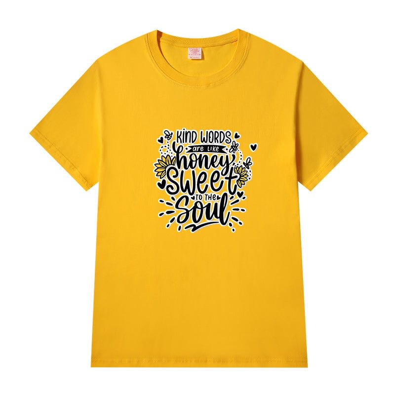 Short Sleeve Crew Neck Be Kind Letter Printed T-shirt