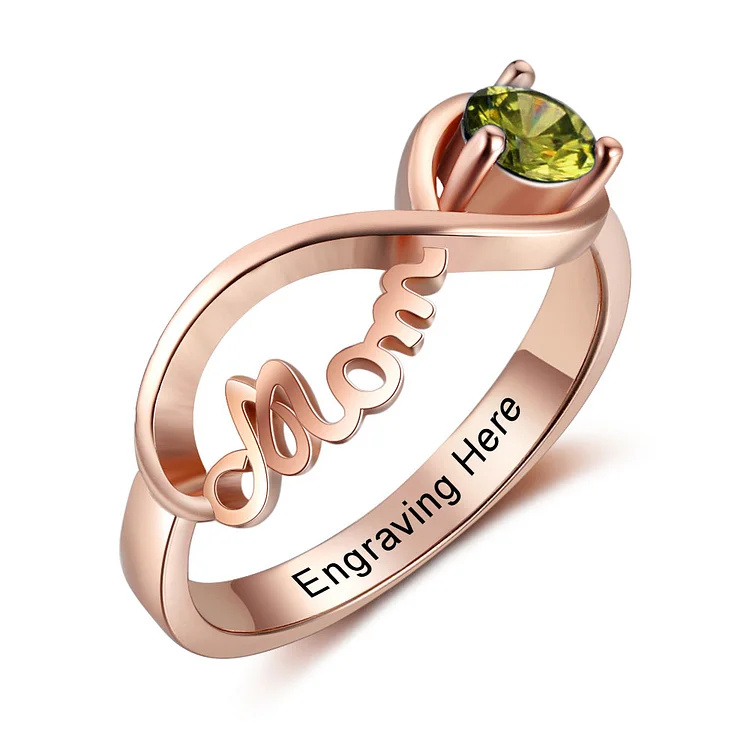 S925 Silber Gravur Wunschtext Infinity Ring mit 1 Geburtsstein