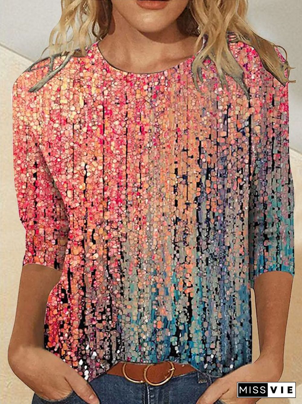 Vacation Loosen Crew Neck Shirts & Tops