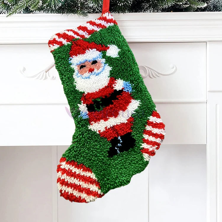 Cute Santa Christmas Stocking DIY Latch Hook Kits for Beginners veirousa