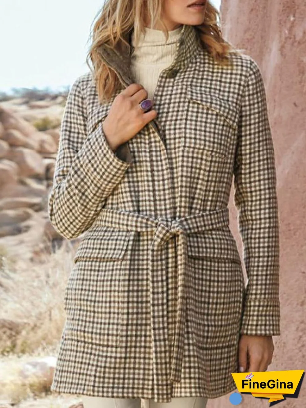 Autumn Lace-Up Plaid Coat