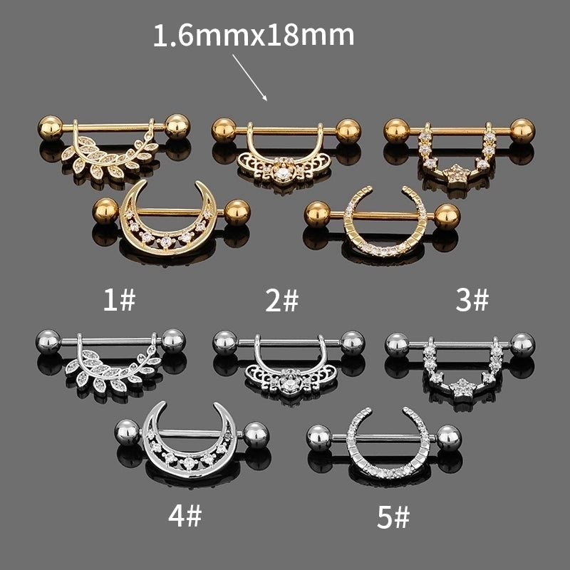 1 Piece Nipple Rings & Studs Sexy Modern Style Star Moon Leaves 316L Stainless Steel  Hollow Out Inlay Zircon 14K Gold Plated Nipple Rings & Studs