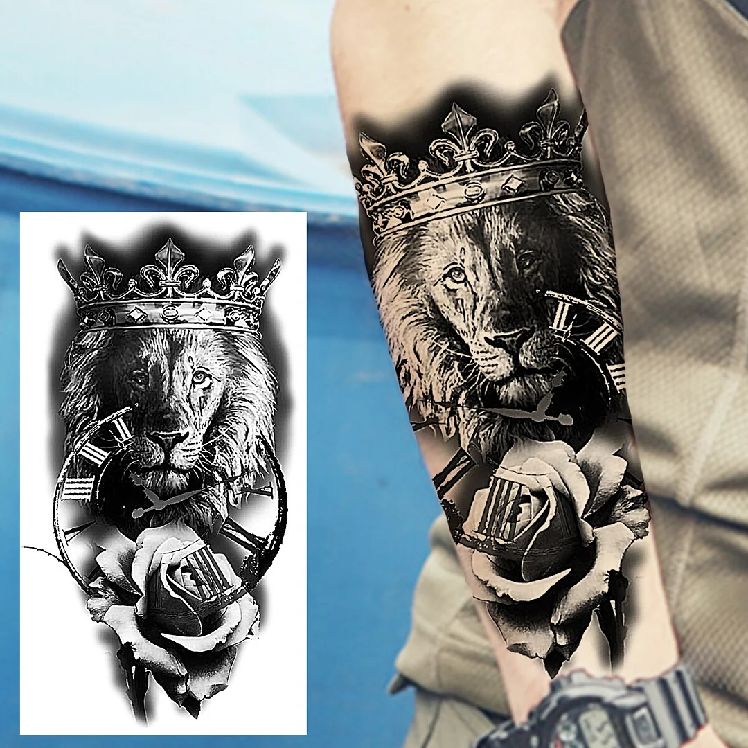 Sdrawing Praying Cross Temporary Tattoos For Men Adults Realistic Wolf Tiger Compass Skull Fake Tattoo Sticker Forearm Tatoos Arm