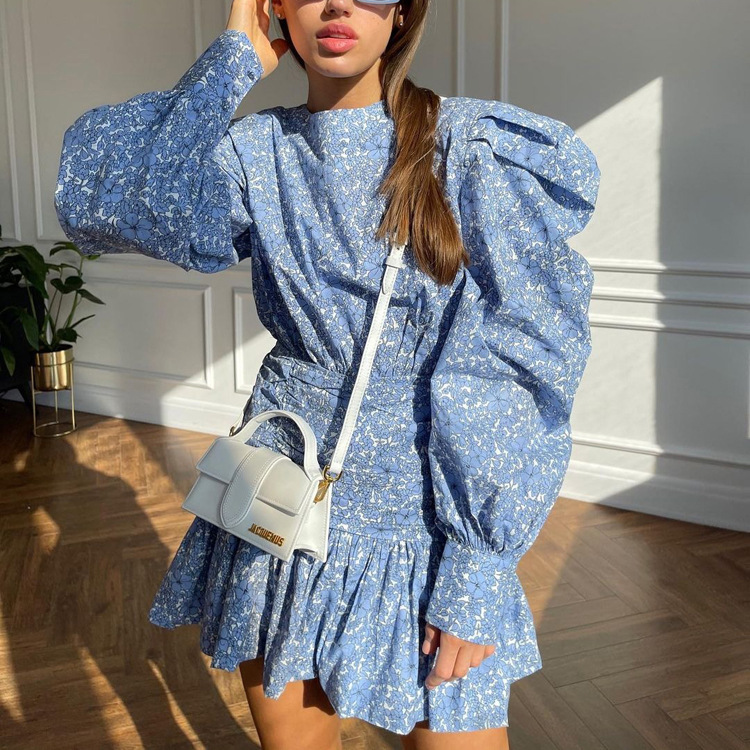 Ootddress Casual Printed Long Sleeve Pleated Skirts For Women Patchwork Elegant Party Fashion Dress Pleated Slim Y2k Mini Dress 2025