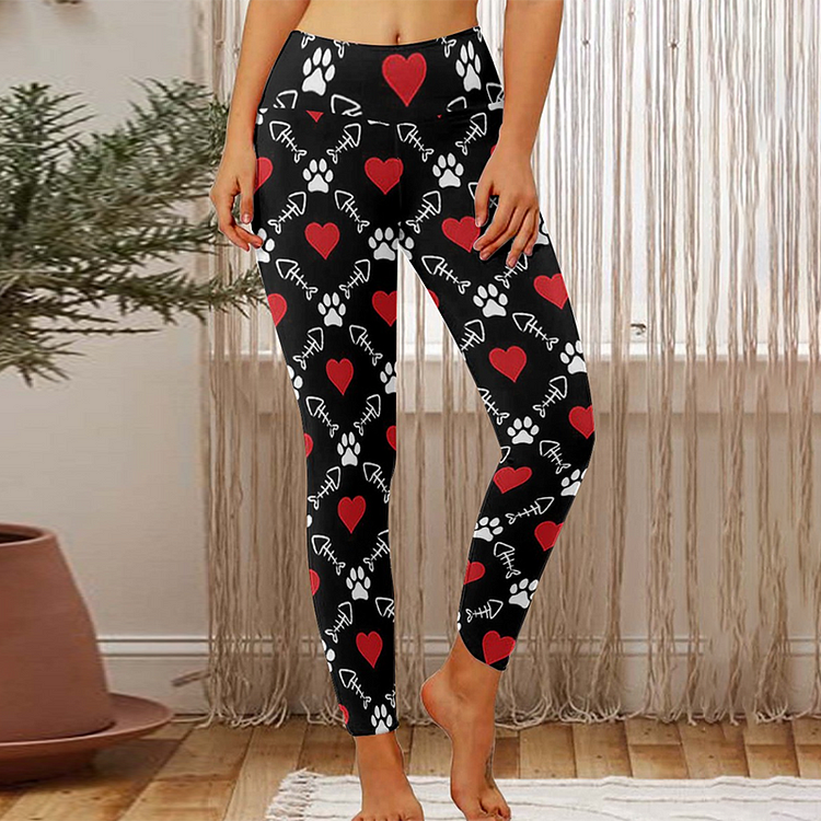 Vefave Cat Paw Print Casual Leggings