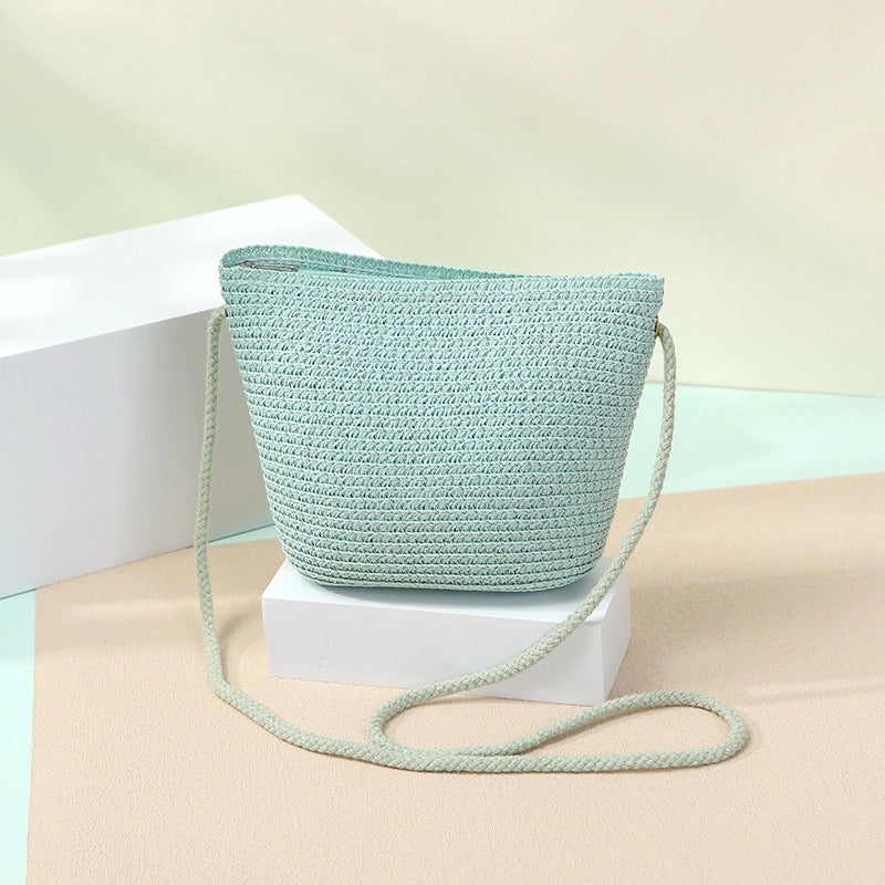 Women’s Straw Solid Color Beach Weave Square Zipper Flip Cover Straw Bag