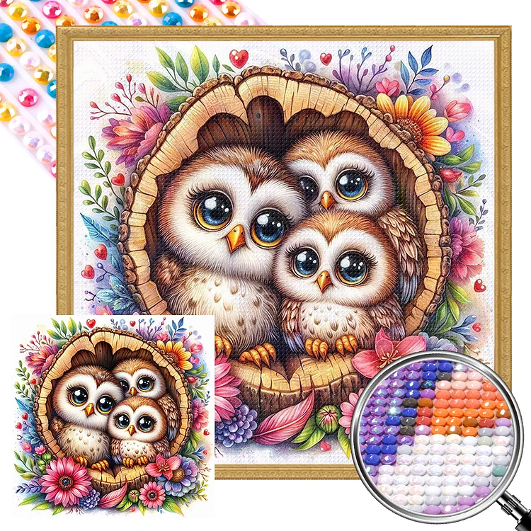 Owl - Full Round(Partial AB Drill) - Diamond Painting(45*45cm)