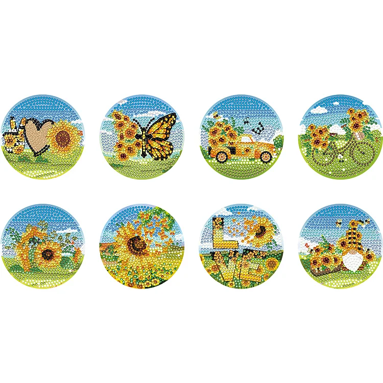 DIY Crystal Drink Coasters Ornament 8pcs Cup Coasters Sunflowers for Adults Kids gbfke