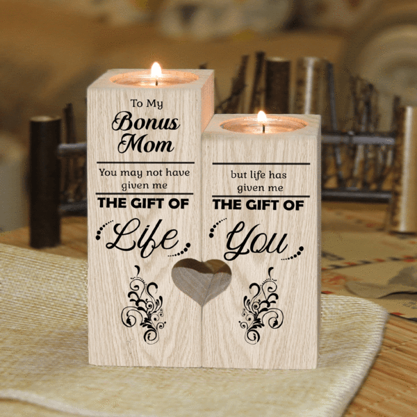 To My Bonus Mom Wooden Candlestick Shelf Couple Decoration Gift