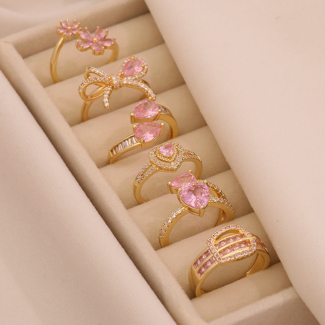 All-Match Love Zircon Open Ring Female All-Match Ins Style Bow Female Ring R118