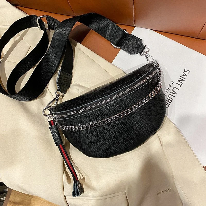 Retro Genuine Leather Crossbody Bags For Women 2021 Lady Messenger Bag Solid Color Handbags and Purses Chain Chest Bags