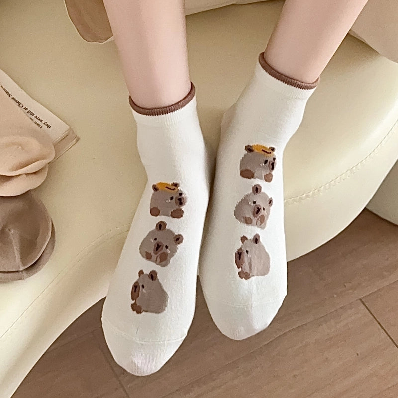Socks Women’s Mid-tube Socks Cotton Socks Spring And Summer Sweat-absorbent Sports Cotton Socks White Women’s Socks Embroidered Kabibala Tide Socks