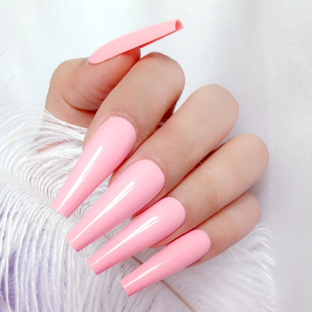 24Pcs Bright Blue Super Long Ballerina Coffin Fake Nail Artificial Press On False Nails With Jelly Glue Finger Manicure Tool-Nail Inspo