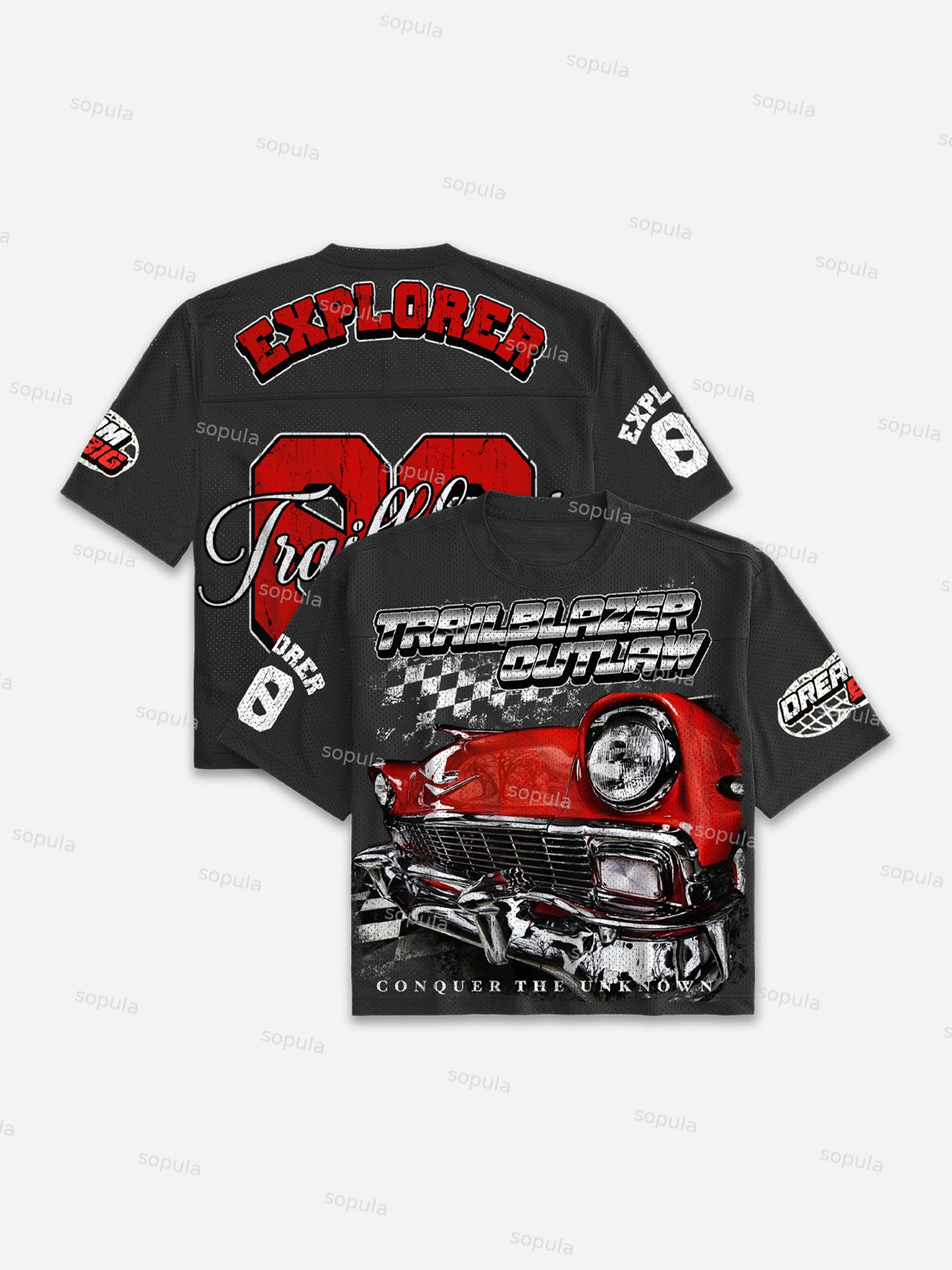 No. 00 Vintage Car Graphic Mesh Football Jersey T-shir