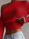 Solid Color One-Shoulder Long Sleeve Simple Casual Sweater