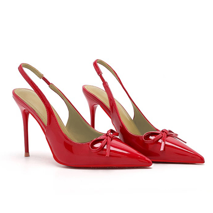 100mm Women Slingback Pumps BowknotSandals Pointed Toe Pumps Red Bottoms Shoes-MERUMOTE