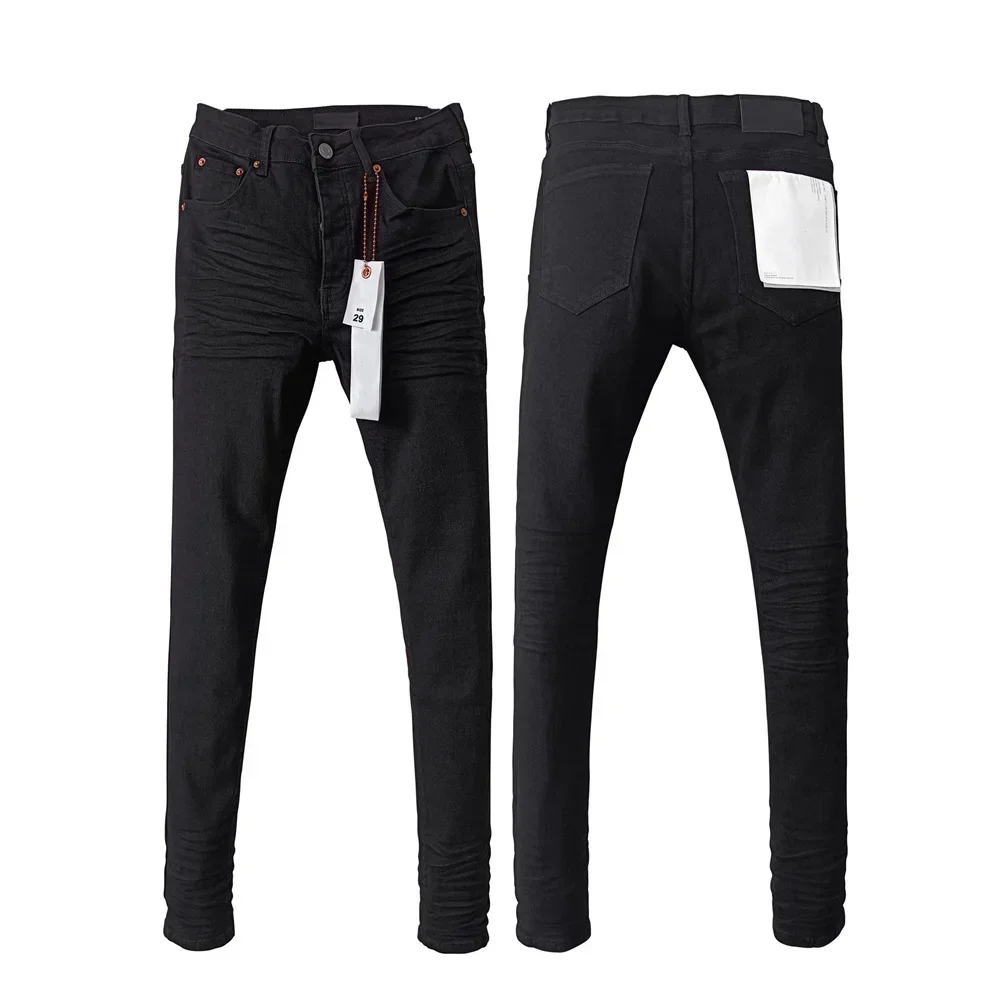 Wimaskel New Purples jeans American high street Retro wash hole patch trend straight Stylish low raise Elastic Skinny jeans brand pants