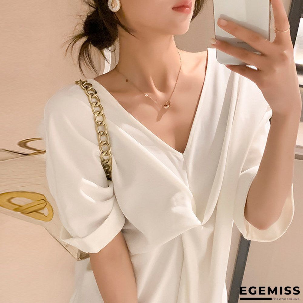 Extra large kinked t-shirt skirt loose tibetan meat slim backless v-neck dress white | EGEMISS